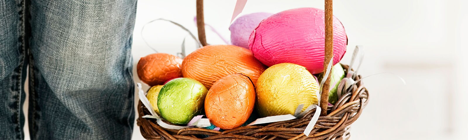 Easter eggs in a wooden basket Easter eggs in a wooden basket