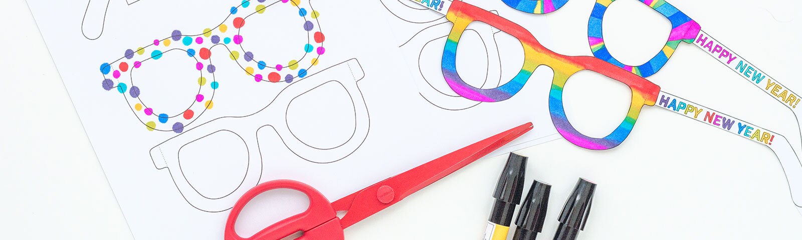 Printable, colorful eyeglasses shapes with a pair of scissors and markers Printable, colorful eyeglasses shapes with a pair of scissors and markers